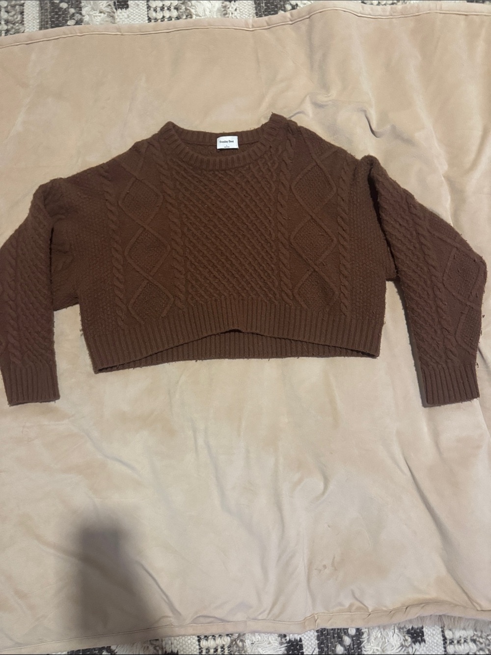 Sunday Best Chocolate Brown Cable-Knit Cropped Crewneck Sweater